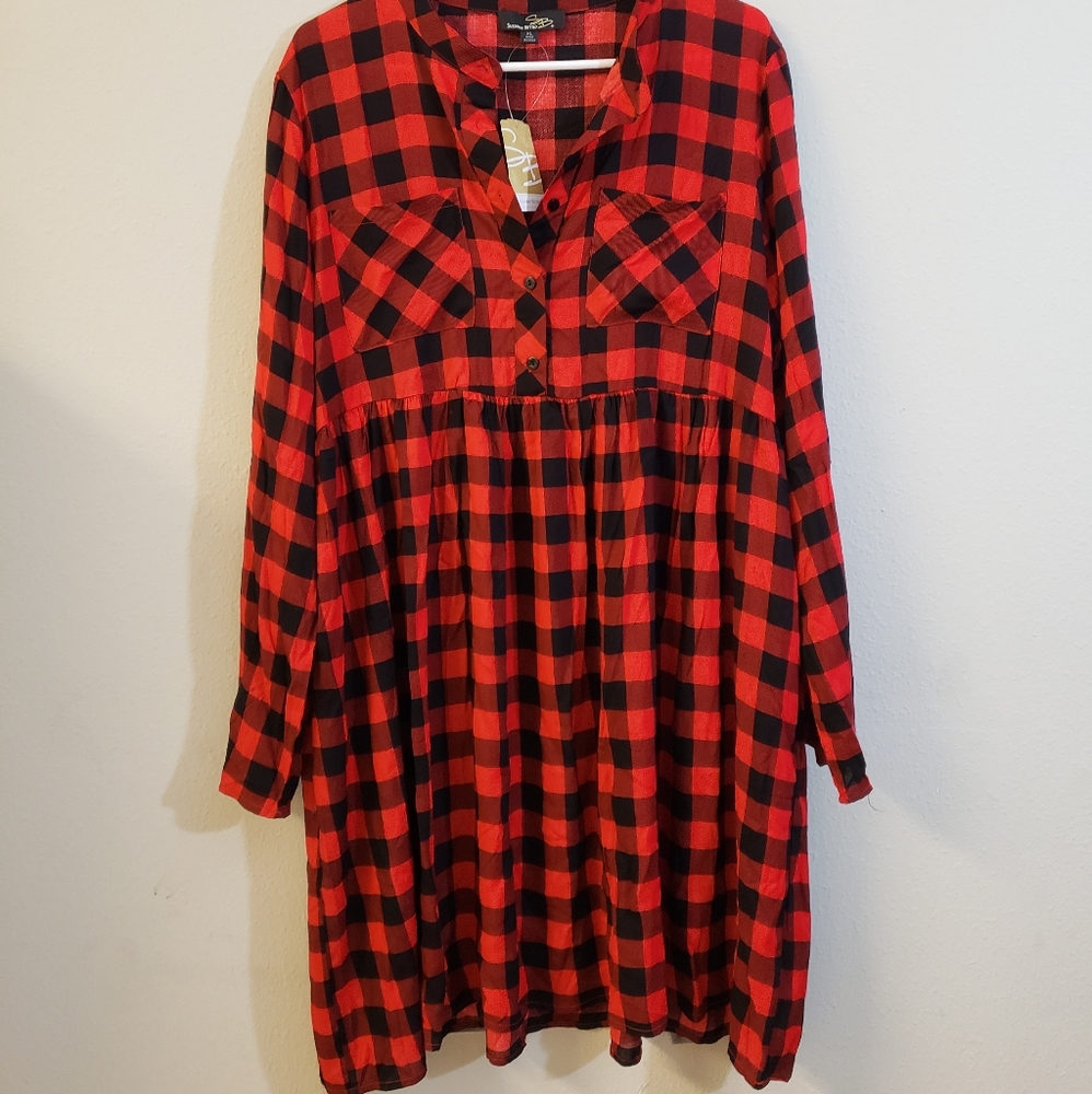 Red and Black Buffalo Plaid Long Sleeve Dress